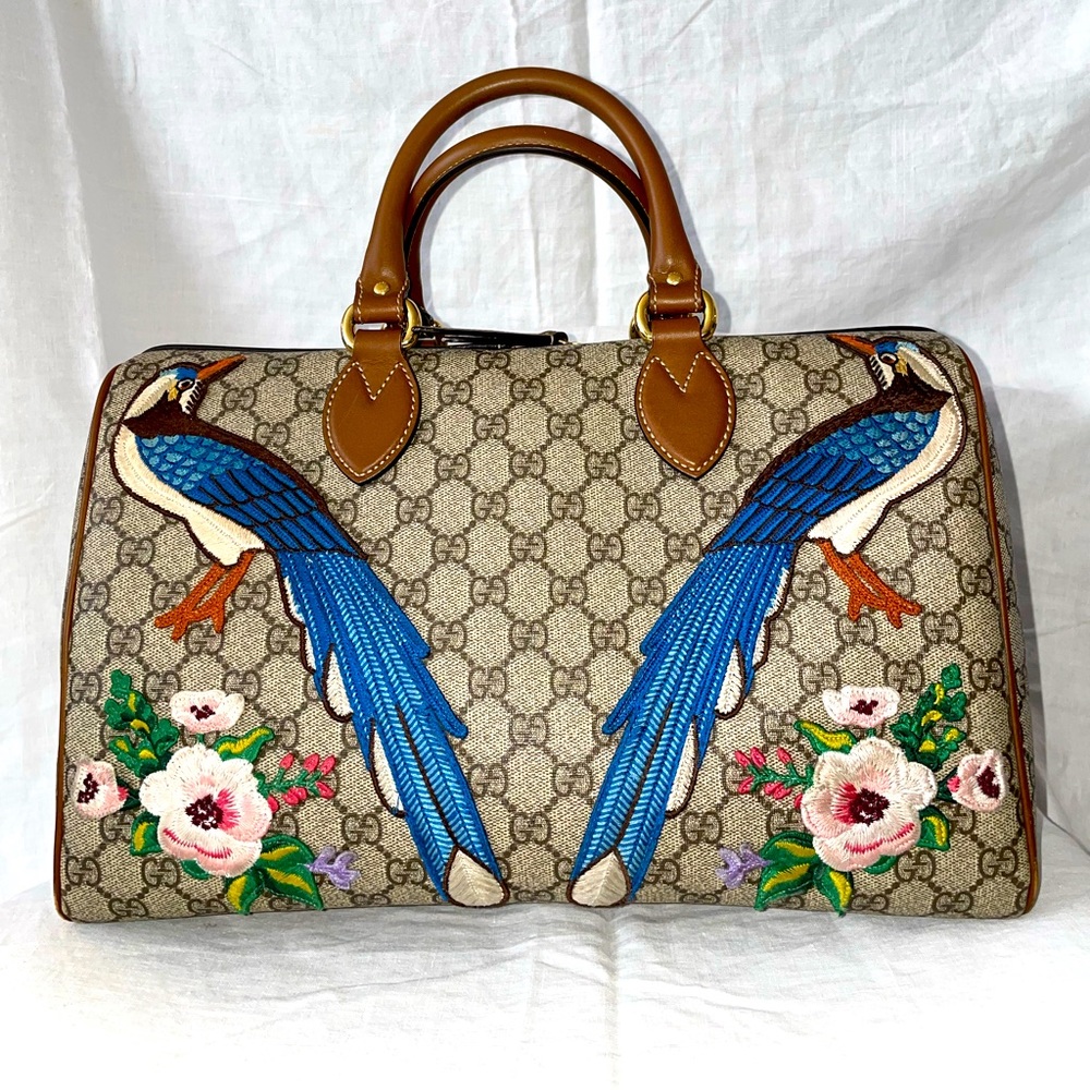 GUCCI GG Supreme Embroidered Boston Bag